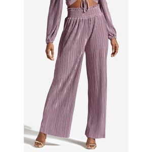 NWT Idem Ditto High Waisted Pleated Satin Palazzo Pants Wide Leg, Size L Orchid‎